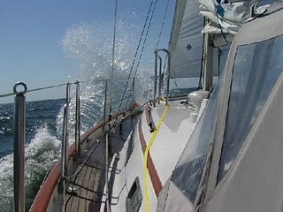 Crazy Mixed Up Waves - a Different Sail, Not as Crazy, Yellow Jacklines in Place, Thank Goodness!