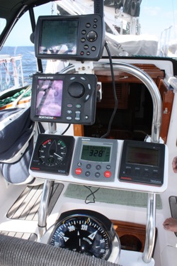 Winterlude's Dated but Functional Electronics At The Helm, Including 2 Autopilots, Wind/Speed/Depth and GPS