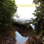 Our Trusty AB Dinghy Tied at the "Stick" in the Mangroves Entrance to the Trail