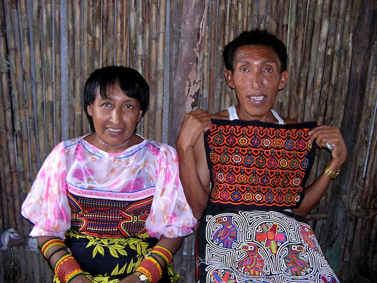Master Mola Maker Venacio in his home village of Maquina with his sister.  This mola is framed on the wall - artwork to be treasured!