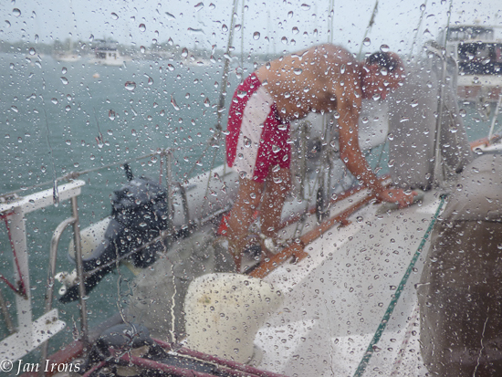 And since David was already wet, he decided a free boat wash was in order.