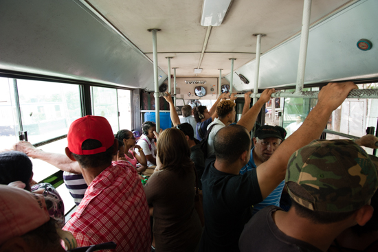 Inside the local bus - not as crowded as some.